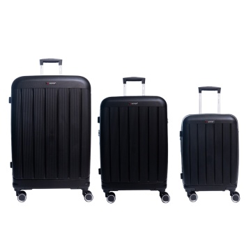 Set trolere extensibile Aventor AV101, 1 bagaj de cabina si 2 de cala, +20% capacitate, fermoar antifurt, polipropilena, cifru TSA, negru