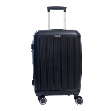 Troler de cabina extensibil Aventor AV101, 55x36x21.5 cm, bagaj de mana, polipropilena, +20% capacitate, fermoar antifurt, cifru TSA, negru