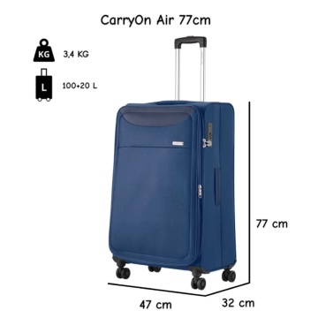 Troler mare extensibil CarryOn Air, bagaj de cala, 77x47x32 cm, poliester, +20% capacitate, 3.5 kg, bleumarin - Img 3
