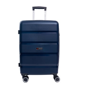 Troler mediu Aventor AV102, bagaj de cala, 62.5x40.5x25 cm, polipropilena, cifru TSA, 4 roti duble 360°, bleumarin
