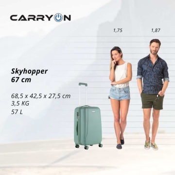 Troler Mediu, Extensibil, Policarbonat/ABS, 4 Roti Duble, cifru TSA, CarryOn Skyhopper, 68.5 cm, Verde - Img 11