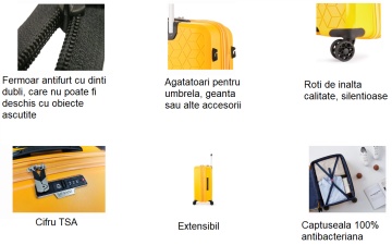 Troler Mediu Verage Diamond, Captuseala Antibacteriana, Extensibil, Polipropilena, Cifru TSA, 69 cm, Negru - Img 3