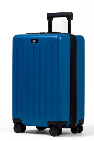 Troler Mic De Cabina Extensibil, Rowex Stripe, Policarbonat, 52 x 34 x 23 cm, 4 roti duble cu rotatie 360°, Cifru TSA, Albastru
