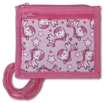 Portofel copii Fabrizio F20673 14x12 cm, poliester rezistent, tip ecuson, inchidere cu fermoar, model unicorn, roz