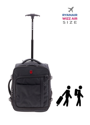 Rucsac cu role 40x30x20/23 cm extensibil, bagaj de mână Wizz Air/Ryanair, 24/28L, poliester hidrofug, 15 inch, Gladiator Loop, negru