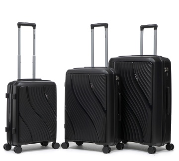 Set trolere Aventor AV106, polipropilenă, 1 bagaj de cabină si 2 de cală, cifru TSA, 4 roți duble 360°, negru