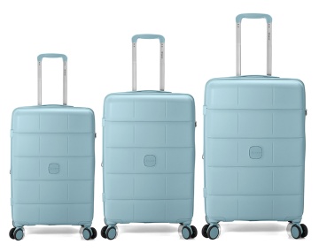 Set trolere extensibile, 1 bagaj de cabină si 2 bagaje de cală, polipropilenă, 4 roți duble 360°, cifru TSA, Benzi BZ 5901, albastru deschis