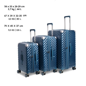 Set trolere extensibile Carryon Trunk, policarbonat, 1 bagaj de cabina si 2 de cala, cifru TSA, 4 roti cu suspensii, albastru - Img 10