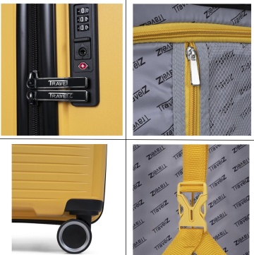 Troler de cabina TravelZ Swinger, polipropilena, cifru TSA, 4 roti duble, 55 cm, galben - Img 3
