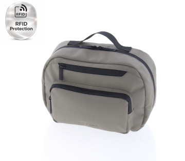 Geantă de cosmetice unisex Vogart Sync 28x19x10 cm, poliester impermeabil, cu protecție RFID, 5.3L, bej