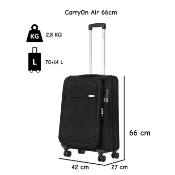 Set trolere extensibile CarryOn Air, 1 bagaj de cabina si 2 de cala, poliester, +20% capacitate, cifru TSA, negru - Img 5