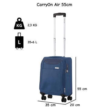 Troler de cabina extensibil CarryOn Air, bagaj de mana, 55x35x20 cm, poliester, +20% capacitate, 2.3 kg, bleumarin - Img 3