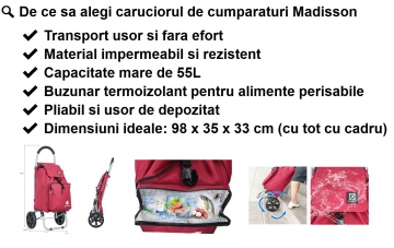 Carucior cumparaturi Madisson SW42028, 55L, 2 roti, buzunar termoizolant, gri - Img 2