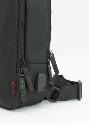 Geantă de umăr Benzi, 28x16x8 cm, Poliester, Port USB, Bretea Reglabila, BZ 5938, Negru/Gri - Img 4