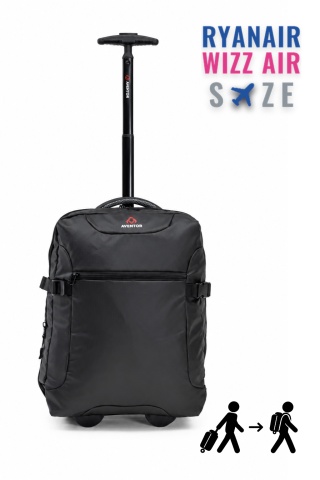 Rucsac cu Role Aventor 40x30x20 cm, Wizz Air/Ryanair, Extensibil, 24 L, Poliester Impermeabil, AV203, Negru