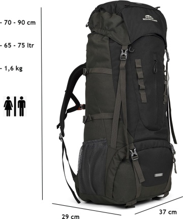 Rucsac de munte Dutch Mountains, 65 + 10 L, 602141, poliester, negru - Img 5
