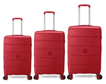 Set trolere extensibile, 1 bagaj de cabină si 2 bagaje de cală, polipropilenă, 4 roți duble 360°, cifru TSA, Benzi BZ 5901, roșu