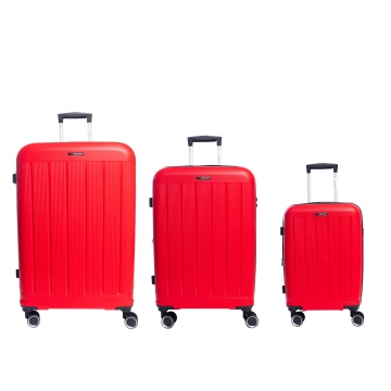 Set trolere extensibile Aventor AV101, 1 bagaj de cabina si 2 de cala, +20% capacitate, fermoar antifurt, polipropilena, cifru TSA, rosu