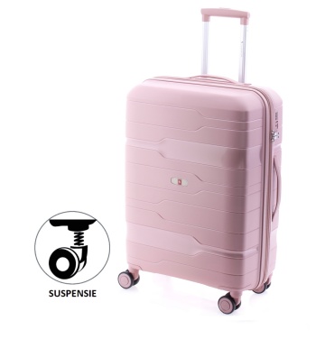Troler mediu Gladiator Boxing MG 3811, roti cu suspenie, extensibil, polipropilena, 67 cm, rose