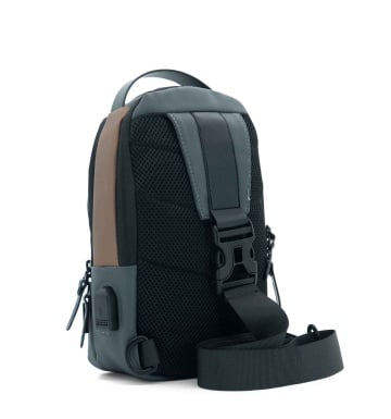 Geantă de umăr Benzi, 28x16x8 cm, Poliester, Port USB, Bretea Reglabila, BZ 5938, Gri/Auriu - Img 3