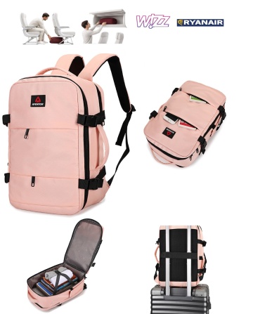 Rucsac calatorie Aventor AV201, bagaj de mana avion Ryanair/Wizz Air, 40x25x20 cm, poliester, maner tip geanta, rose