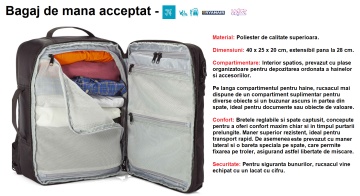 Rucsac extensibil calatorie 40x25x20 cm Ryanair/Wizz Air, Benzi BZ 5815, poliester, negru - Img 5