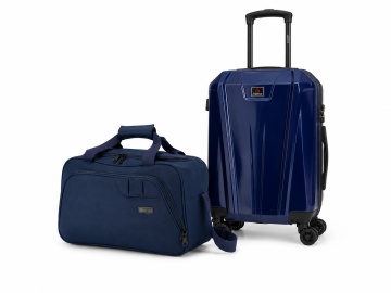 Set Troler de cabină Aventor + Geantă voiaj Benzi 40x25x20 cm, Bleumarin