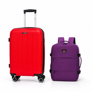 Set Troler de cabină Aventor + Rucsac Avion 40x30x20 cm, roșu/mov