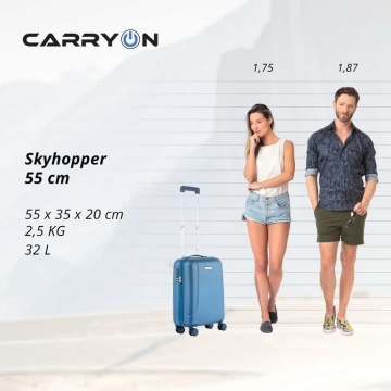 Set Trolere, Policarbonat/ABS, 4 Roti Duble, cifru TSA, CarryOn SKYHOPPER, 3 Piese, Albastru - Img 9