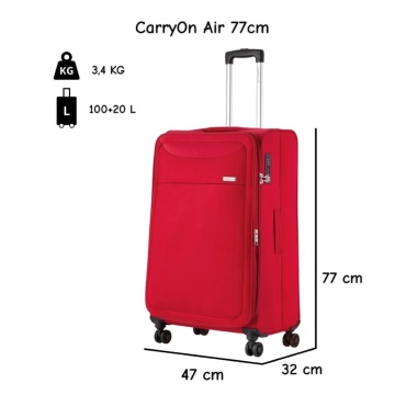 Troler mare extensibil CarryOn Air, bagaj de cala, 77x47x32 cm, poliester, +20% capacitate, 3.5 kg, rosu - Img 4