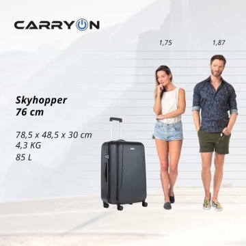Troler Mare, Policarbonat/ABS, 4 Roti Duble, cifru TSA, CarryOn Skyhopper, 78.5 cm, Negru - Img 9