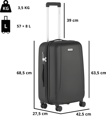 Troler Mediu, Extensibil, Policarbonat/ABS, 4 Roti Duble, cifru TSA, CarryOn Skyhopper, 68.5 cm, Negru - Img 11