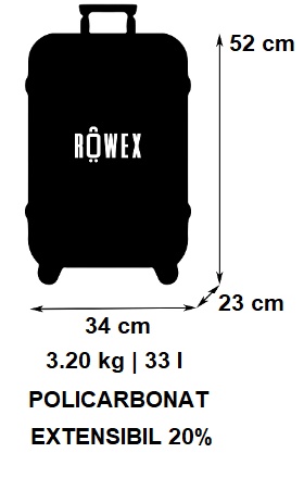 Troler Mic De Cabina Extensibil, Rowex Stripe, Policarbonat, 52 x 34 x 23 cm, 4 roti duble cu rotatie 360°, Cifru TSA, Albastru - Img 3