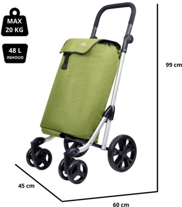 Cărucior Cumpărături Dutch Mountains 48 L, Poliester, 4 Roți, Verde - Img 3