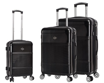Set 3 trolere Lee Cooper LC32203, policarbonat, 4 roti duble, cifru, negru