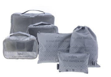 Set organizator voiaj/calatorie Gladiator, 6 piese, Poliester, Gri