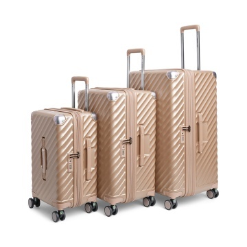 Set trolere extensibile Carryon Trunk, policarbonat, 1 bagaj de cabina si 2 de cala, cifru TSA, 4 roti cu suspensii, auriu