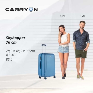 Set Trolere, Policarbonat/ABS, 4 Roti Duble, cifru TSA, CarryOn SKYHOPPER, 3 Piese, Albastru - Img 10