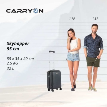Troler Cabina, Policarbonat/ABS, 4 Roti Duble, cifru TSA, CarryOn Skyhopper, 55 cm, Negru - Img 9