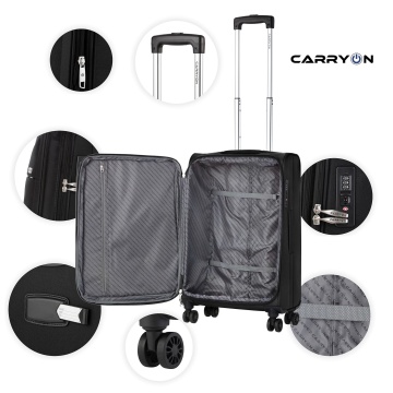 Troler de cabina extensibil CarryOn Air, bagaj de mana, 55x35x20 cm, poliester, +20% capacitate, 2.3 kg, negru - Img 2