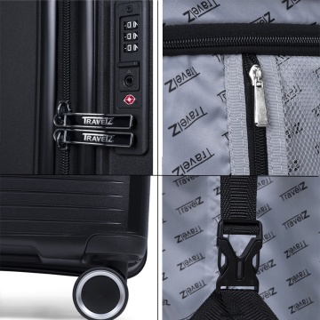 Troler de cabina TravelZ Swinger, polipropilena, cifru TSA, 4 roti duble, 55 cm, negru - Img 5