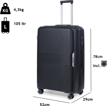 Troler mare TravelZ Swinger, polipropilena, cifru TSA, 4 roti duble, 78 cm, negru - Img 4