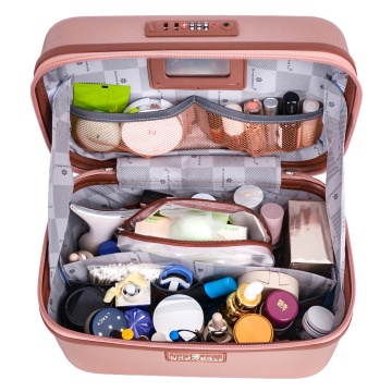 Geanta cosmetice Snowball SW52335, 35x24x23 cm, 100% ABS, cifru TSA, multiple compartimente, auriu - Img 3