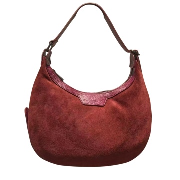 Geantă damă Snowball Julia din piele întoarsă, model semilună, 29x34x6 cm, grena