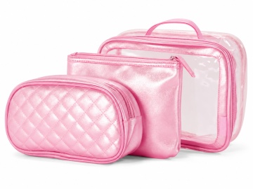 Geanta de cosmetice 3 in 1 Benzi, pvc/poliester, 25x19x9 cm, 23x14x6 cm, 22x16x1 cm, BZ 5859, roz