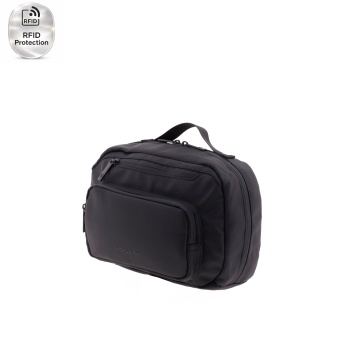 Geantă de cosmetice unisex Vogart Sync 28x19x10 cm, poliester impermeabil, cu protecție RFID, 5.3L, negru