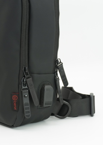 Geantă de umăr Benzi, 28x16x8 cm, Poliester, Port USB, Bretea Reglabila, BZ 5938, Negru - Img 4
