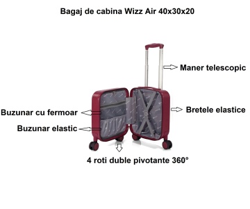 Troler cabina Benzi XS, 40x30x20 cm - bagaj de mana avion Wizz Air, ABS, BZ 5789, bej - Img 3