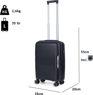 Troler de cabina TravelZ Swinger, polipropilena, cifru TSA, 4 roti duble, 55 cm, negru - Img 6