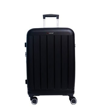 Troler mediu extensibil Aventor AV101, 65.5x43.5x26 cm, polipropilena, bagaj de cala, fermoar antifurt, +20% capacitate, cifru TSA, negru